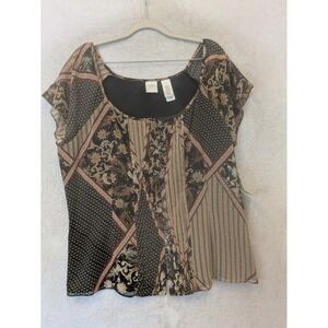 NEW Emma James Blouse Women's 16 Brown Patchwork‎ Button Front